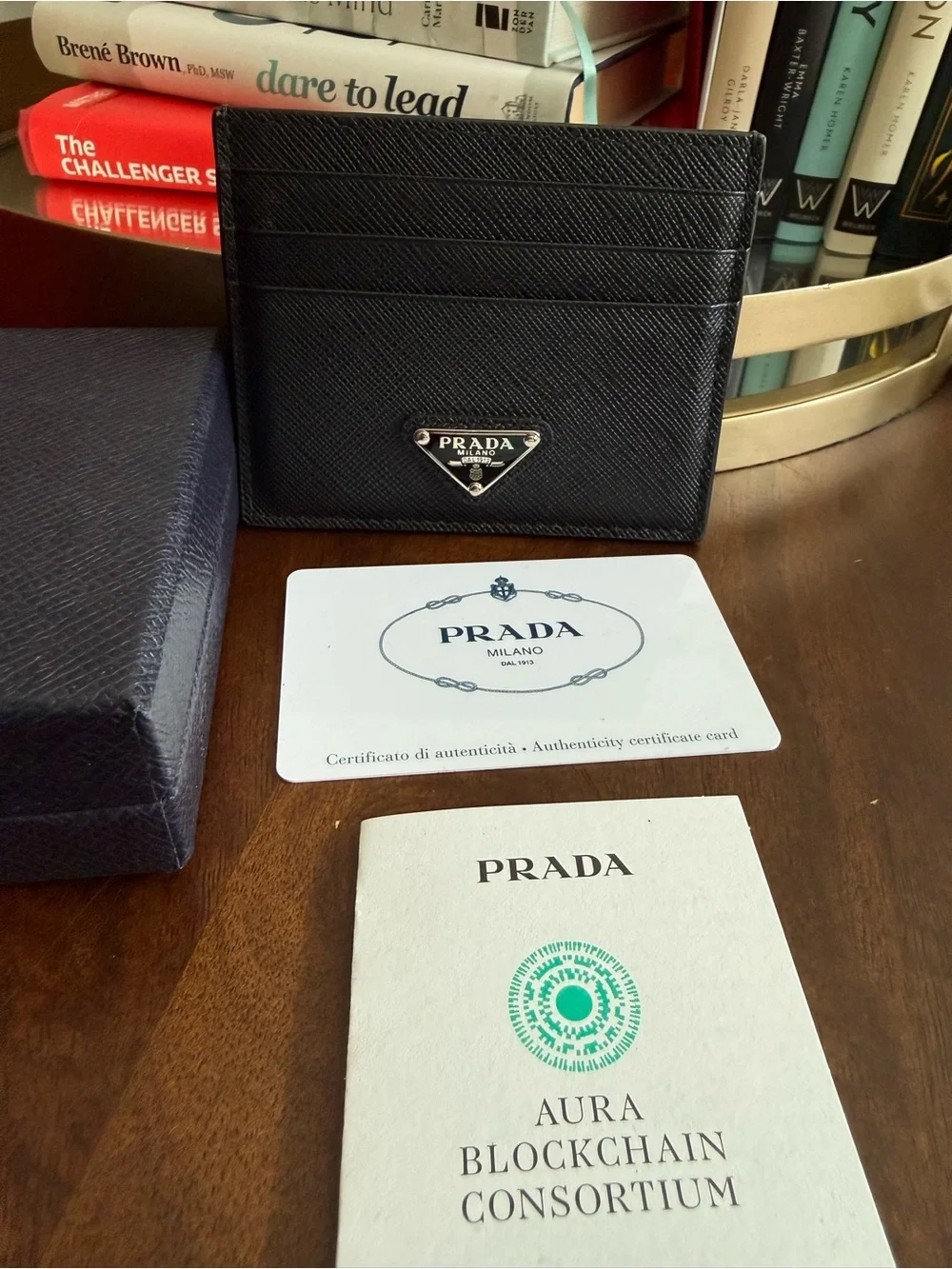 Prada Black Saffiano Leather Card Holder with Triangle Logo